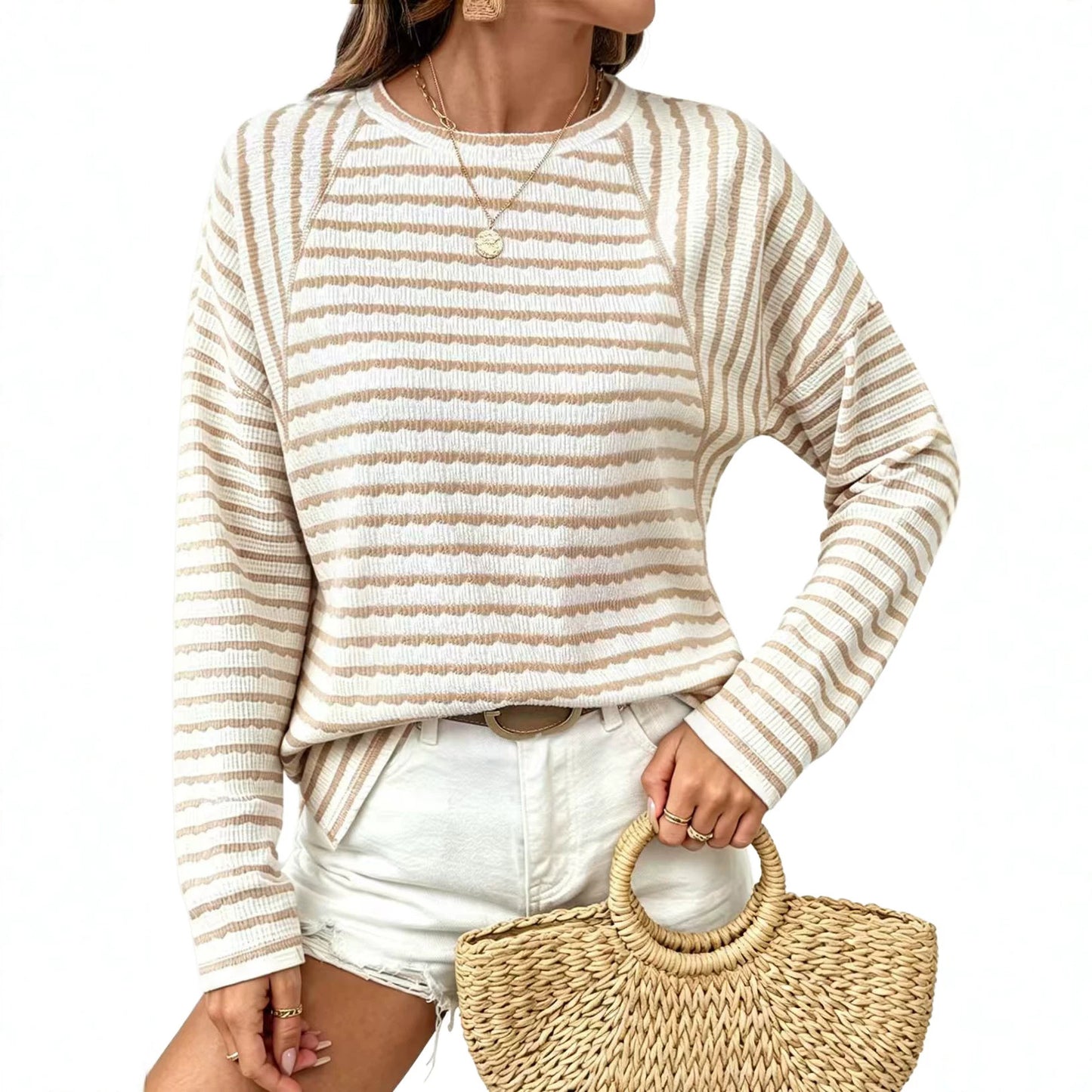 Top Casual Textured Striped Long Sleeve Pullover Knit