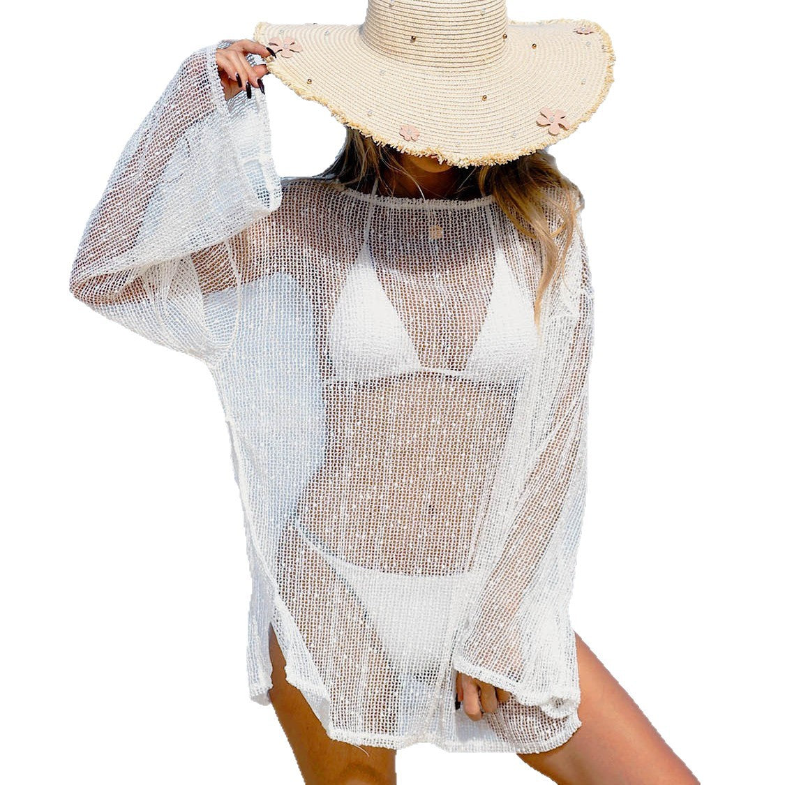 Women’s Sparkly Open Knit Beach Cover Up Sweater Dress