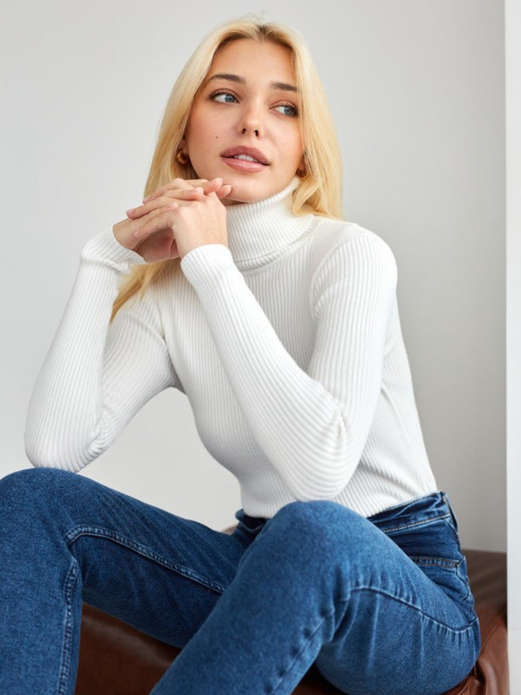Ribbed Turtleneck Sweater Slim Fit Layering Pullover