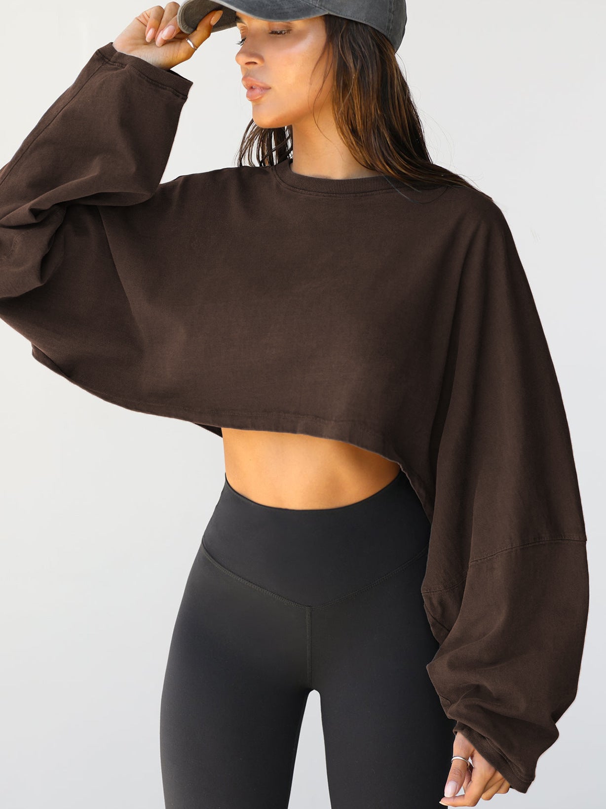 Cropped Crewneck Sweatshirt Women Long Sleeve Crop Top Tee