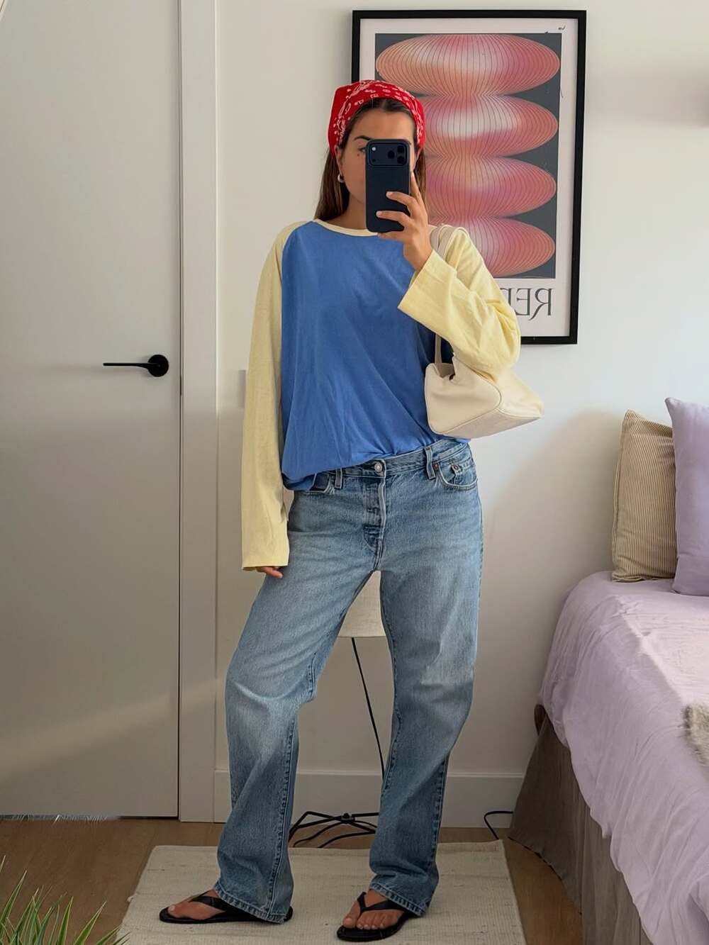 Women's Oversized Color Block Raglan Long Sleeve Cotton Tee