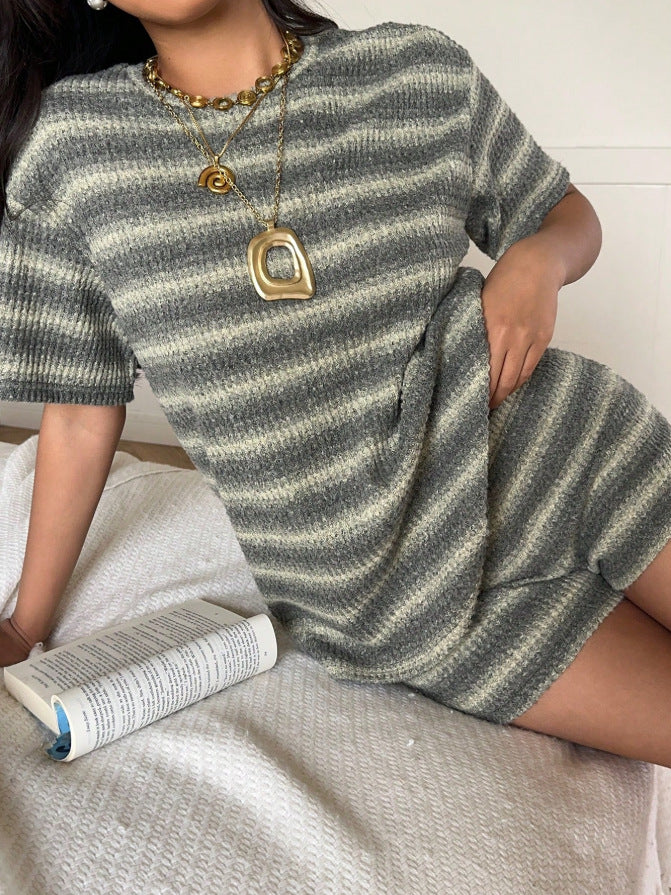 Striped Knit Lounge Set Boutique Shorts Fitted Ribbed