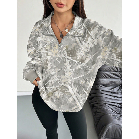 Oversized Woodland Camo Half Zip Pullover Sweatshirt
