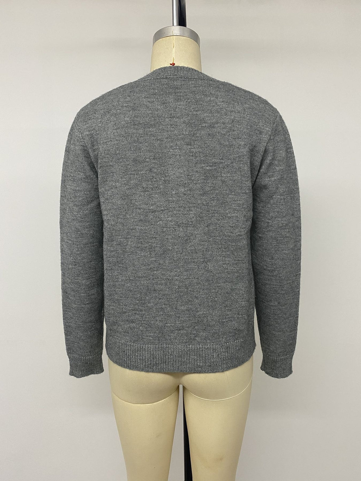 Color Button Knit Cardigan Crew Neck Long Sleeve Sweater