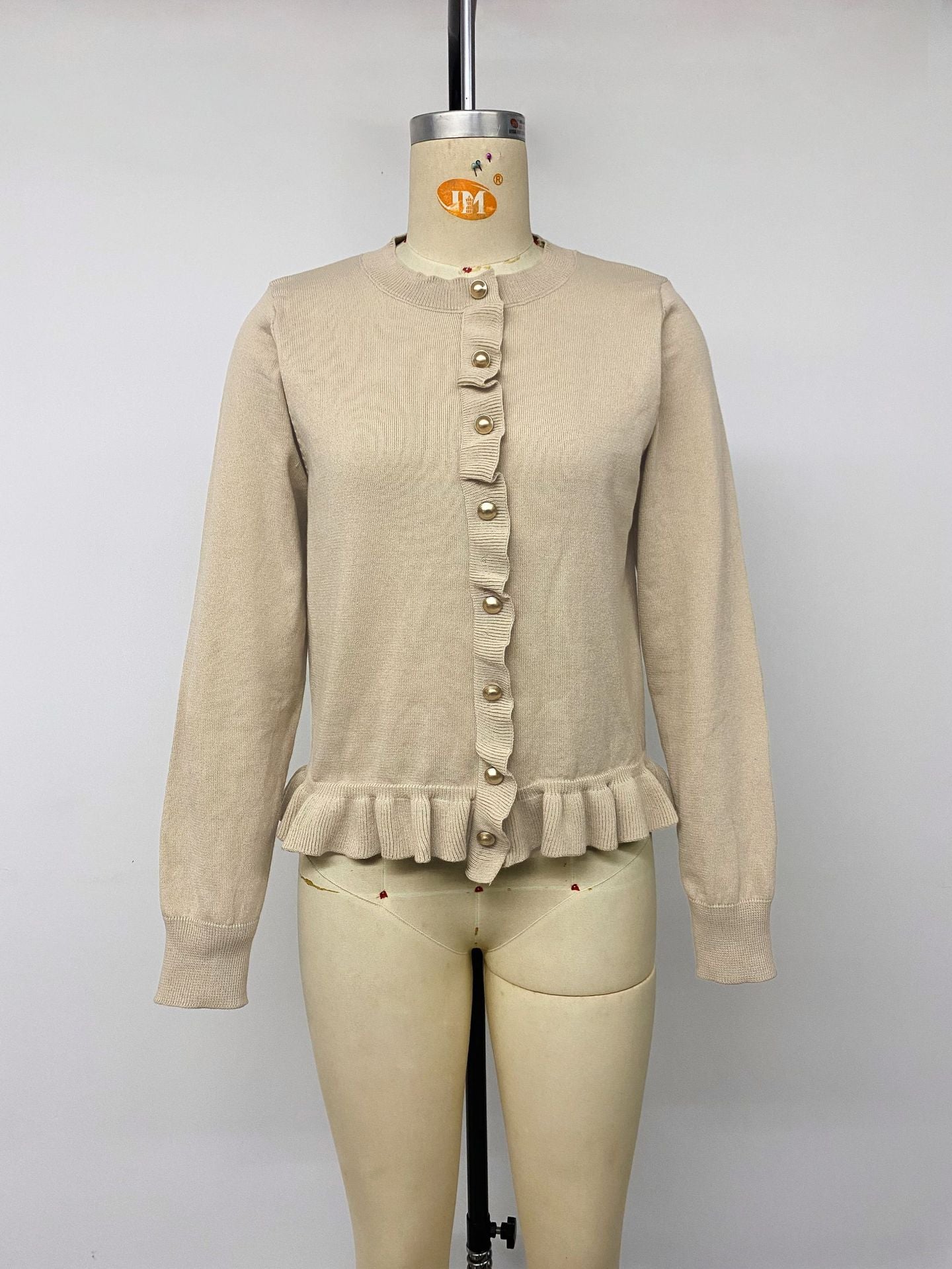 Ruffle Knit Cardigan Button Front Long Sleeve Sweater