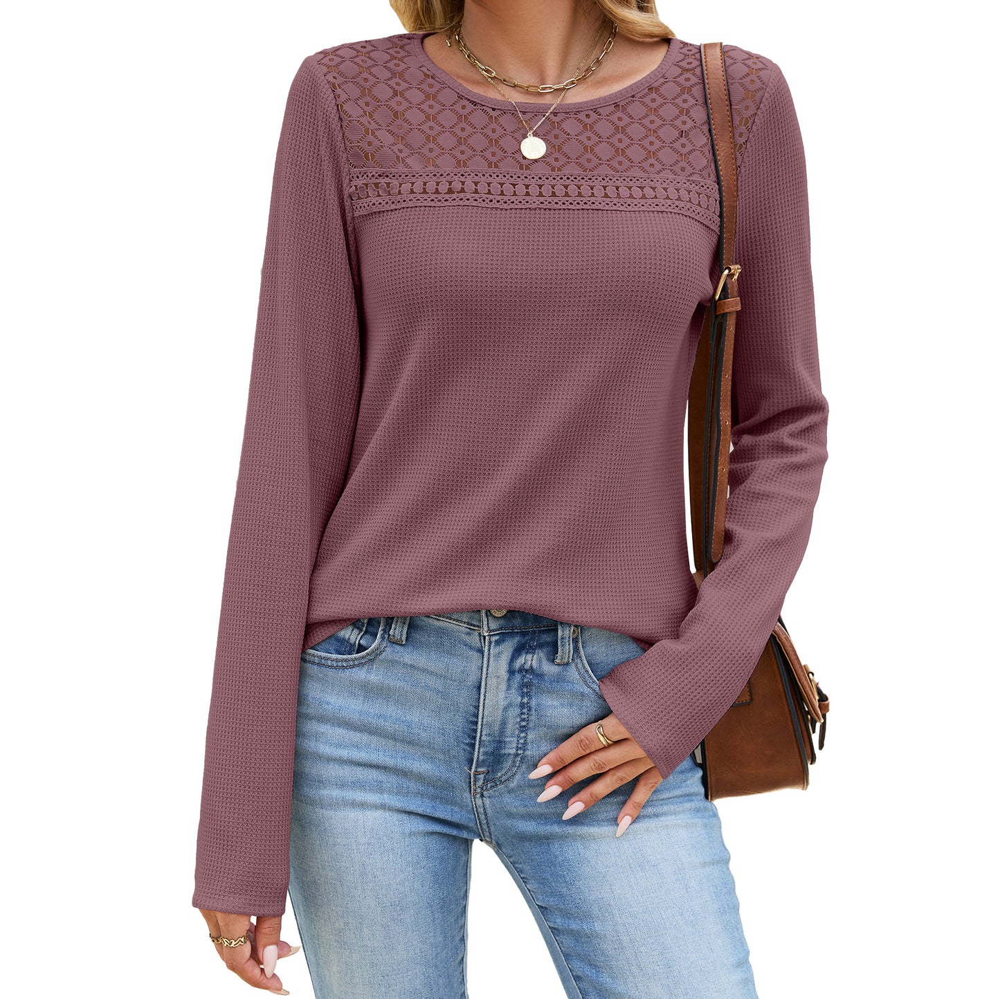 Solid  Blouse Floral Lace Casual Boutique Top