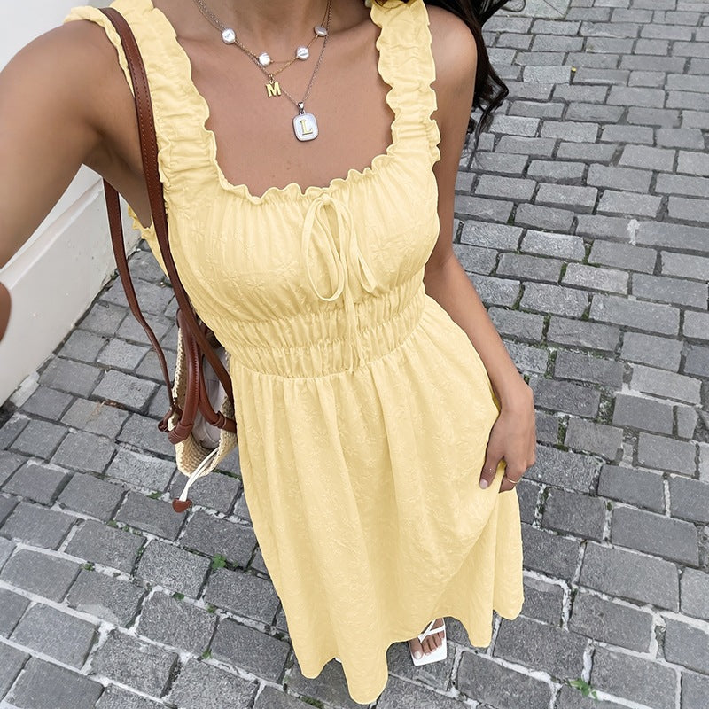Ruffled Sleeveless Smocked Waist Maxi Dress Summer Strap Sundress