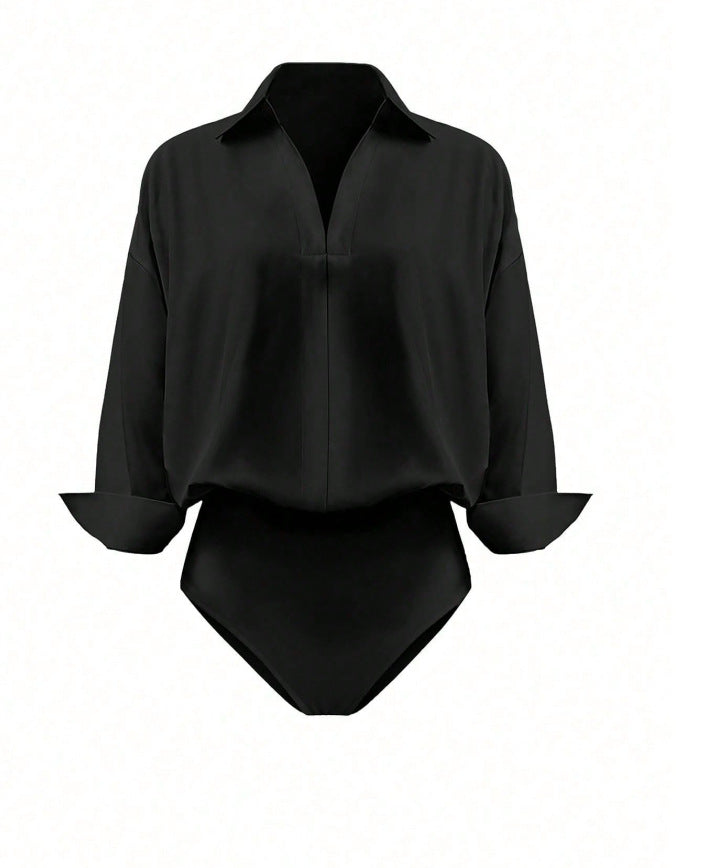 Solid Blouse Oversized Business Casual Collared Tunic