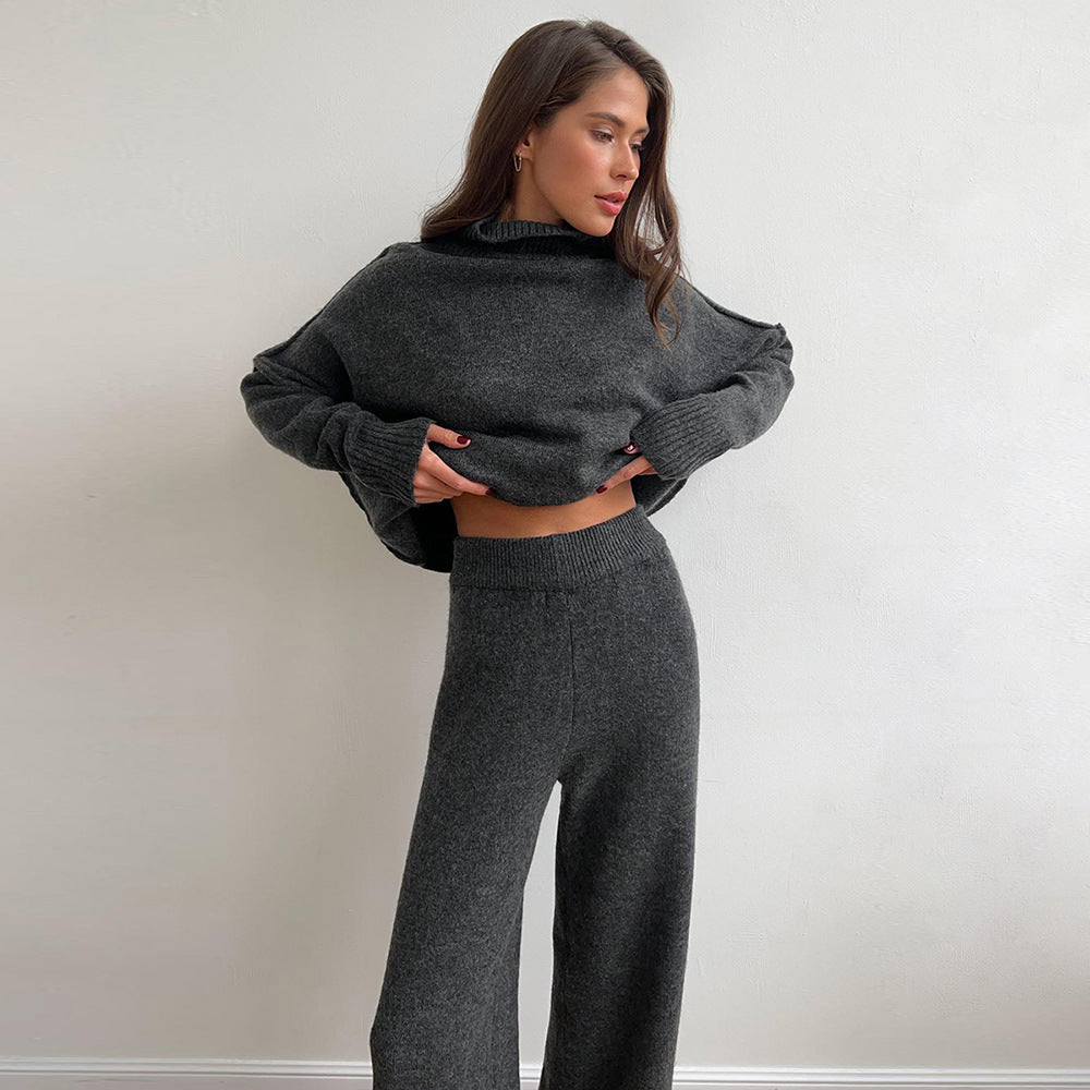 Turtleneck Knit Sweater Pants Set Relaxed Fit