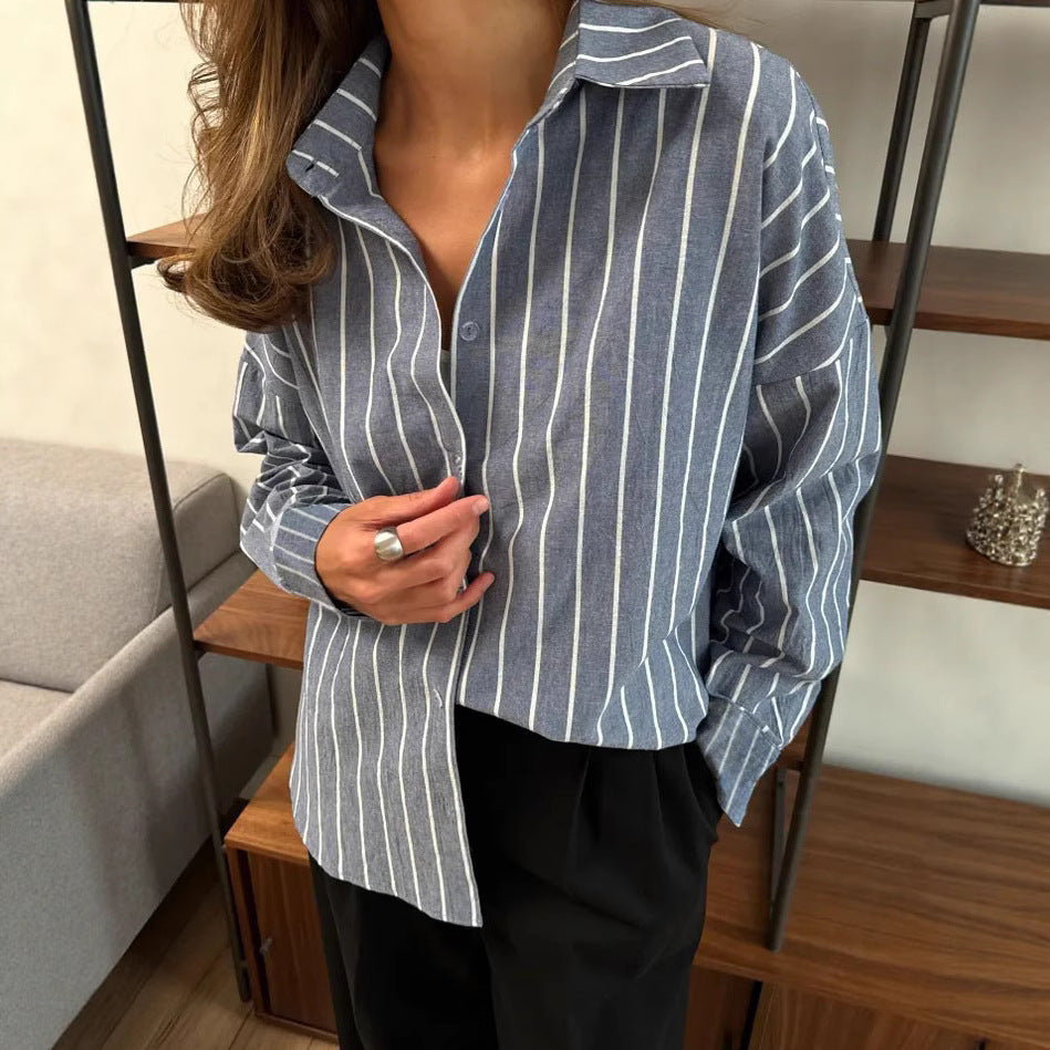 Women’s Striped Button Down Shirt Oversized Casual Blouse