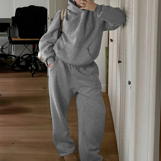 Warm Inner Fleece Hooded Sweater Sweatpants Two-piece Set