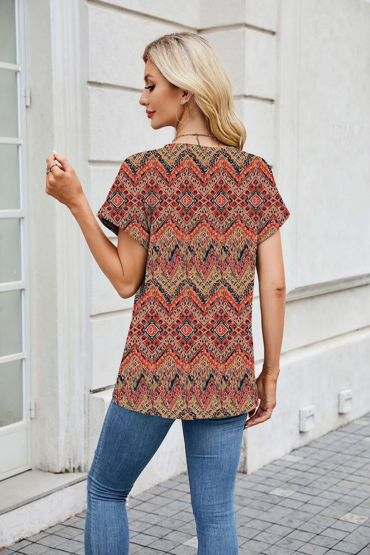 Women Print Loose Fit Crew Neck Short Sleeve T-Shirt