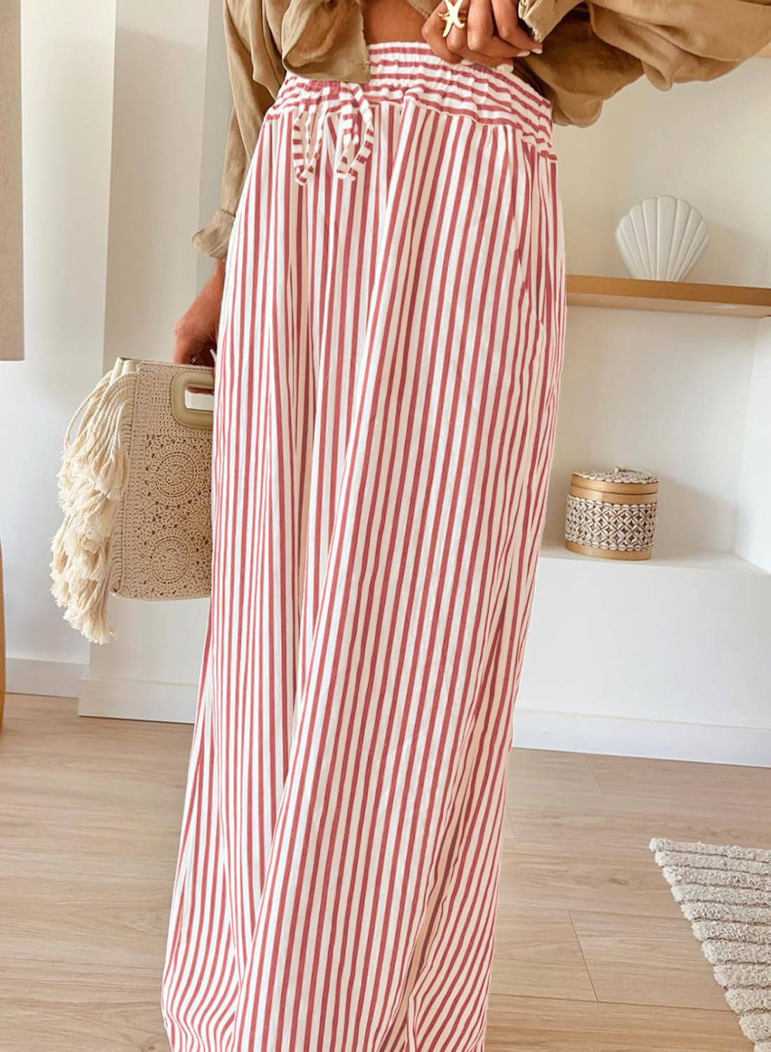 Striped Wide Leg Pants Casual Boho Trendy