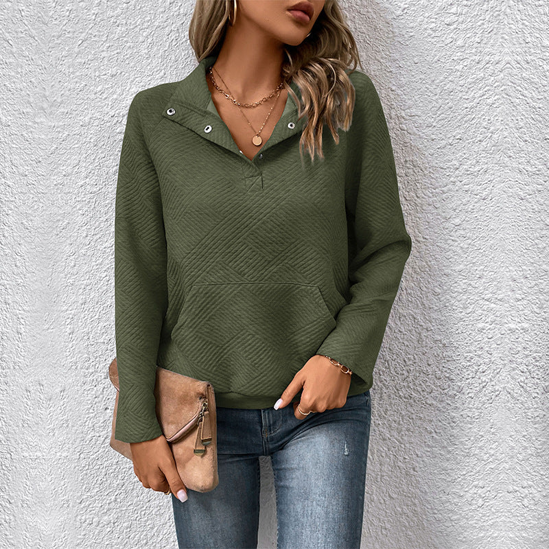 Textured Polyester Sweatshirt Casual Boutique Snap Collar