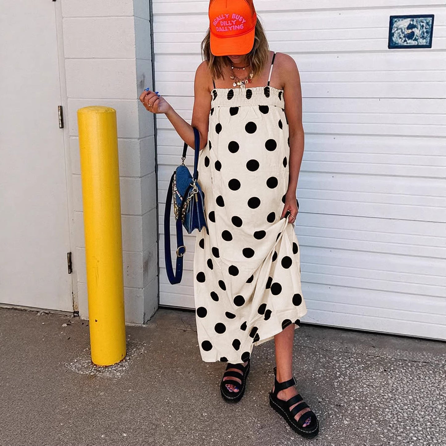 Polka Dot Cami Maxi Dress Sleeveless Flowy Dress