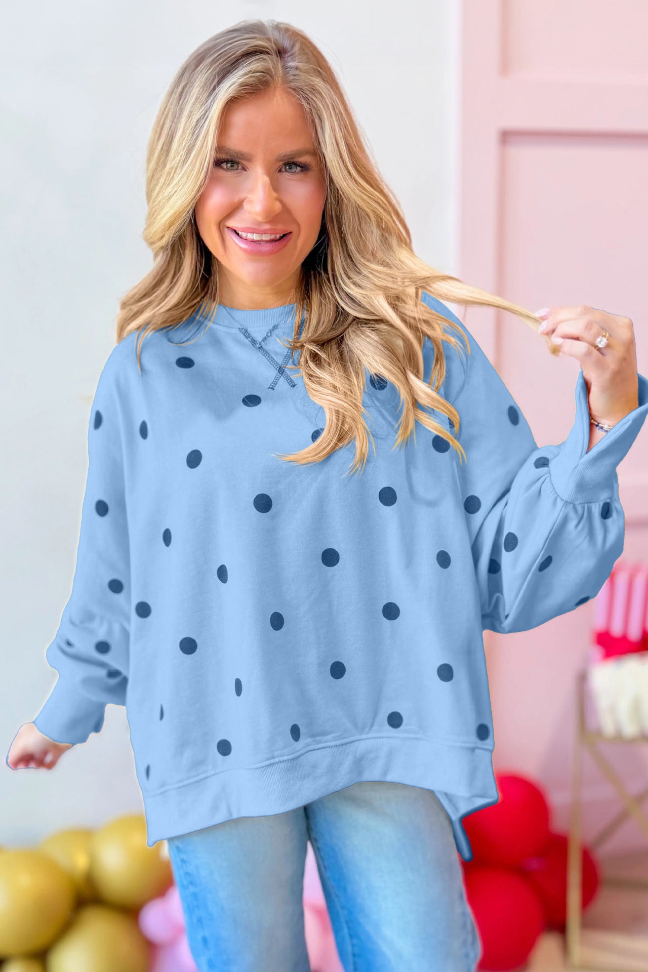 Custom Polka Dot Oversized Sweatshirt Womens Casual Pullover