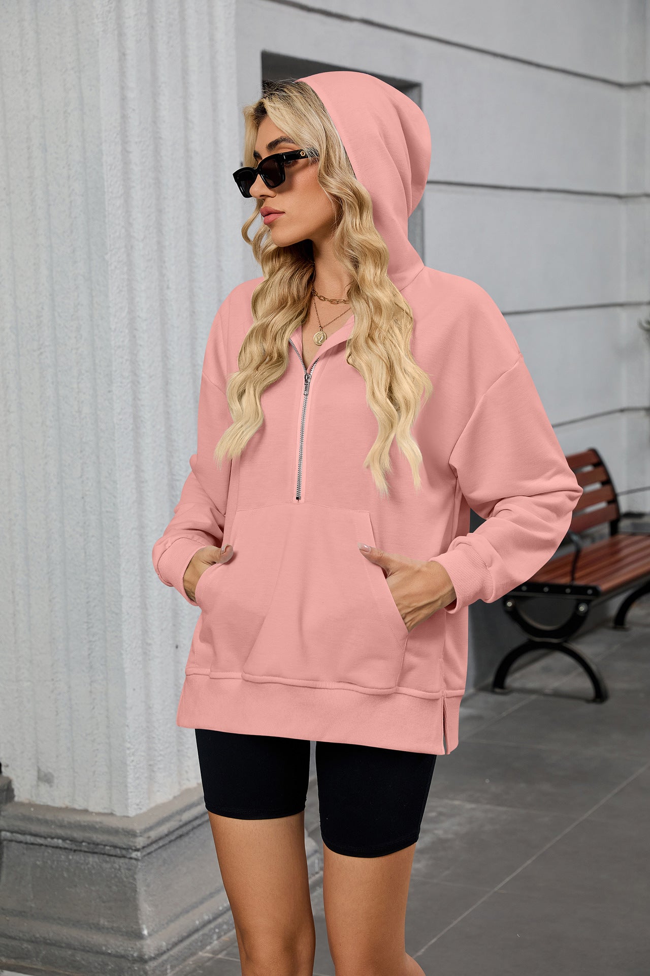 Women’s Half-Zip Hoodie with Kangaroo Pocket | Oversized Pullover