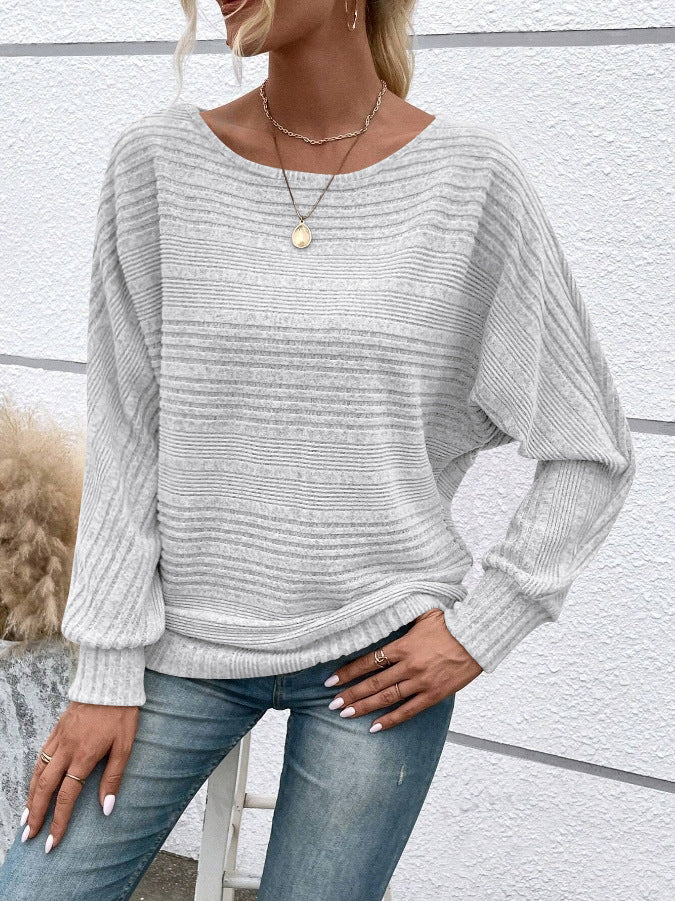 Solid Brushed Sweater Casual Oversized Batwing Sleeve