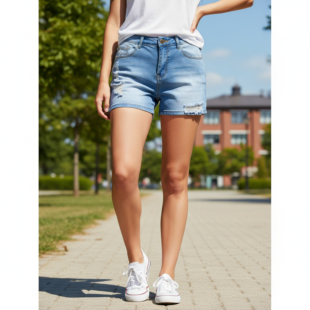 2026 Summer High Waisted Distressed Denim Shorts
