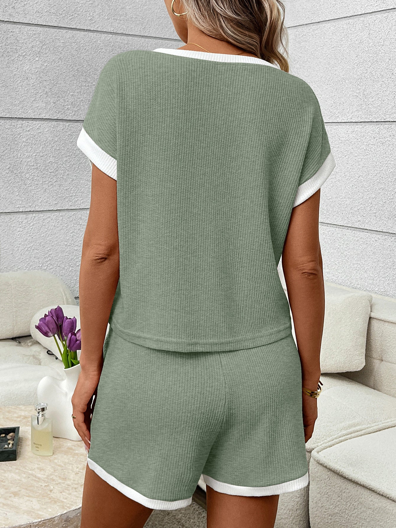 Womens Lounge Set Short Sleeve Top and Shorts Casual Set