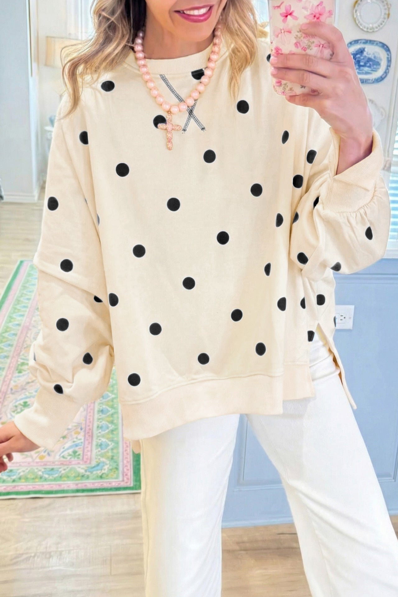 Custom Polka Dot Oversized Sweatshirt Womens Casual Pullover