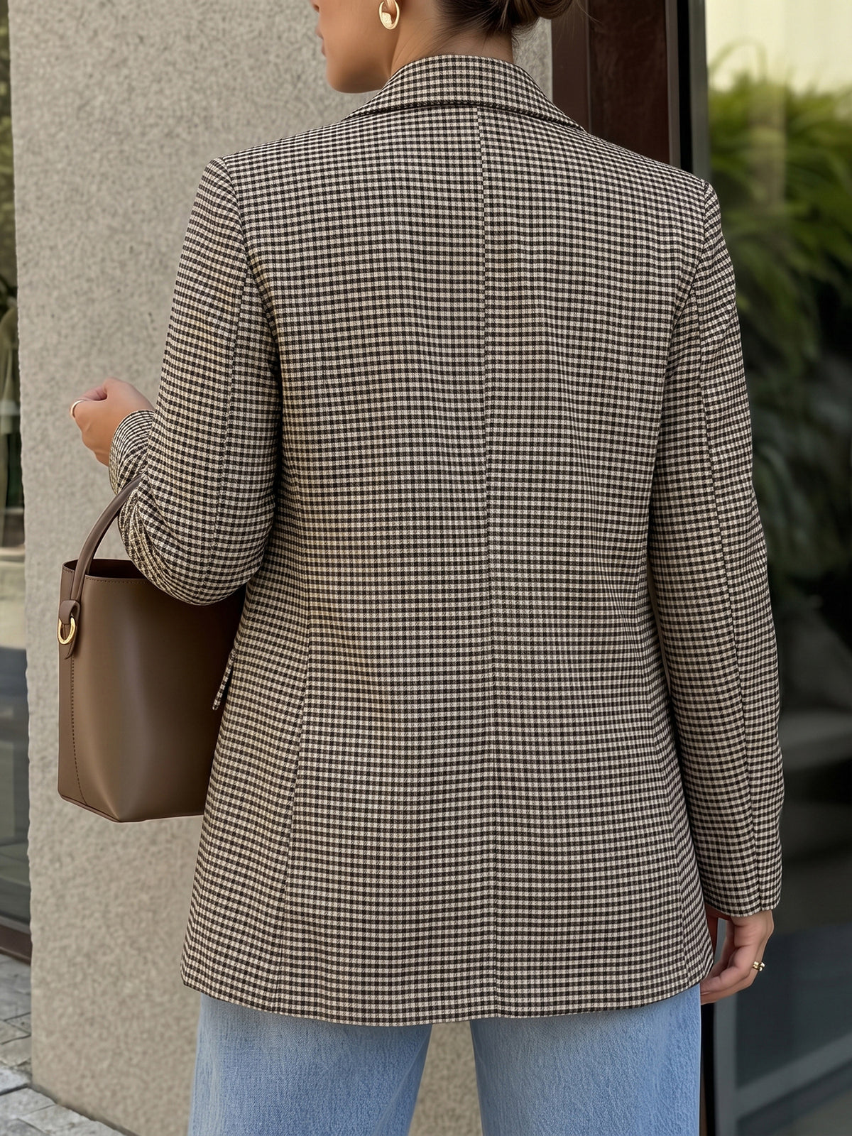 Women's Oversized Houndstooth Double Breasted Blazer