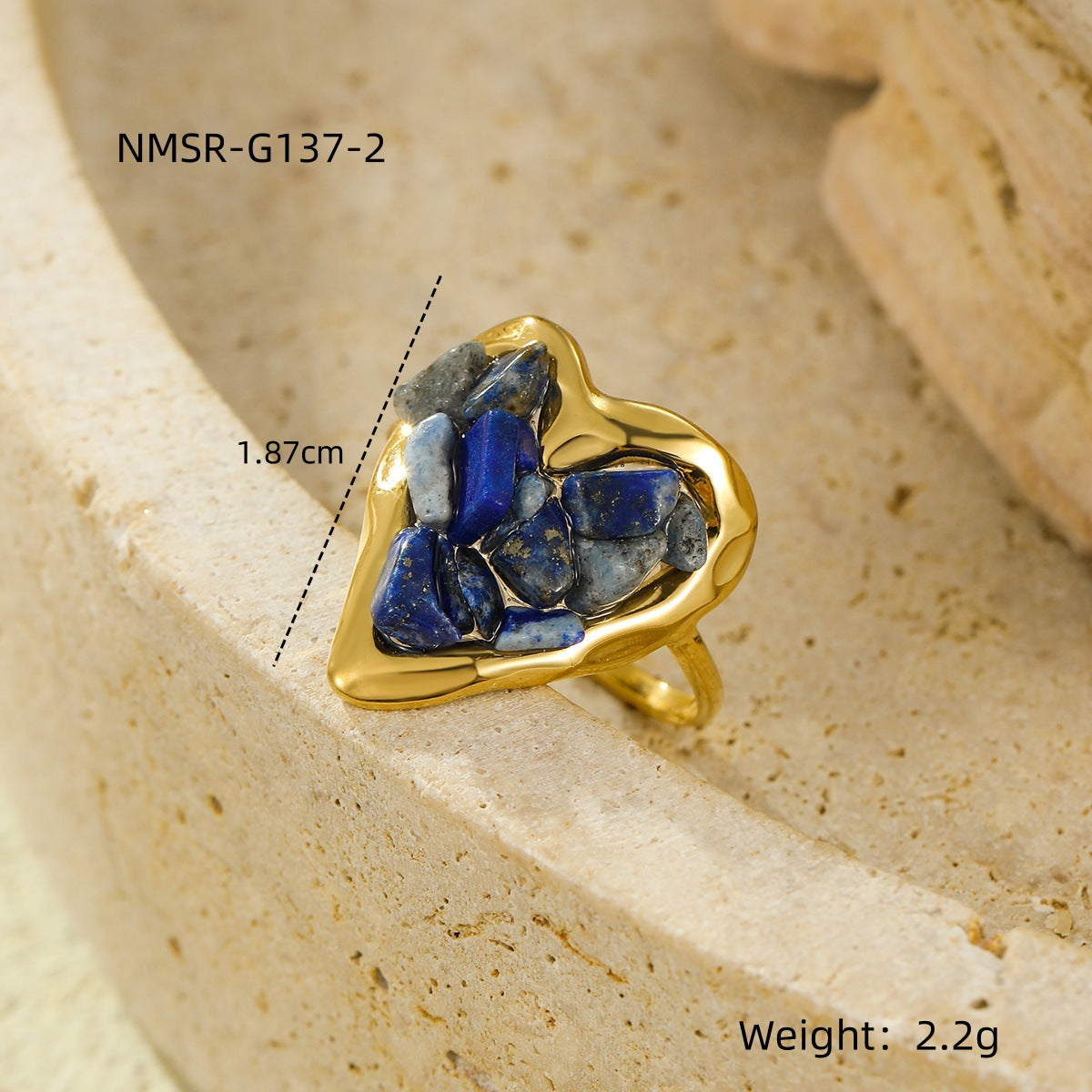 18K Gold Plated Natural Stone Heart Dainty Ring
