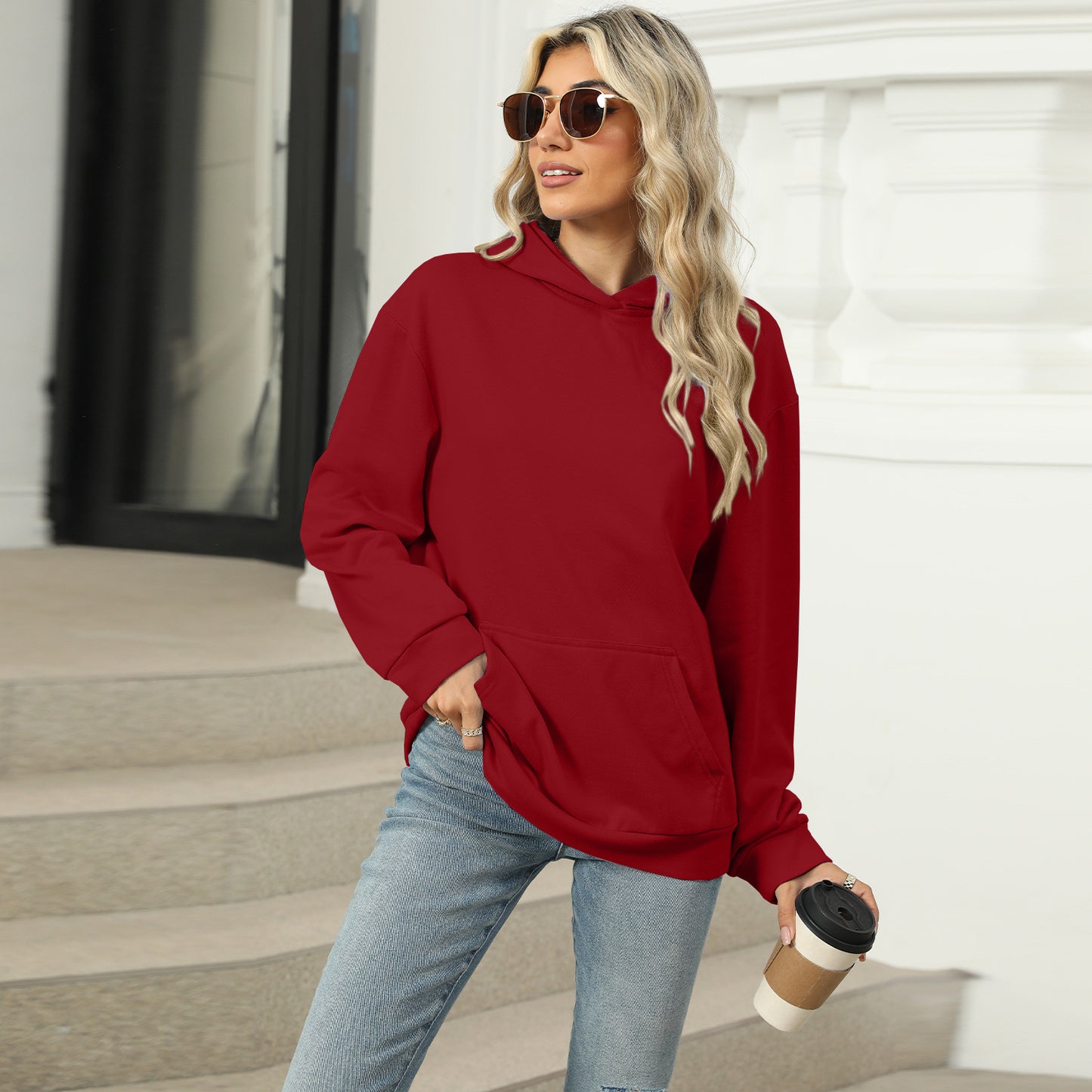 Oversized Hooded Pocket Pullover Sweatshirt