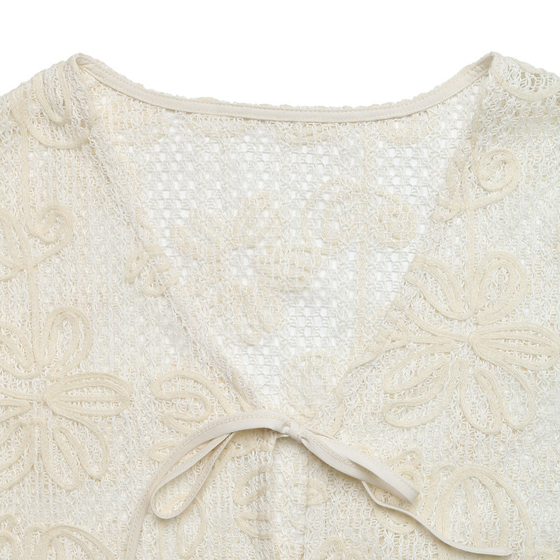 Women Lace Tie Front Crochet Top Summer Blouse