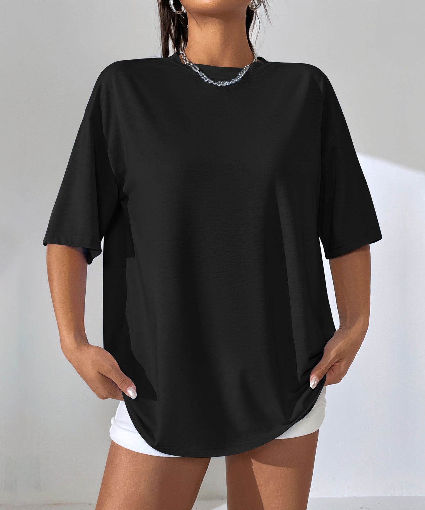 Oversize Casual Solid Short Sleeve Round Neck T Shirt