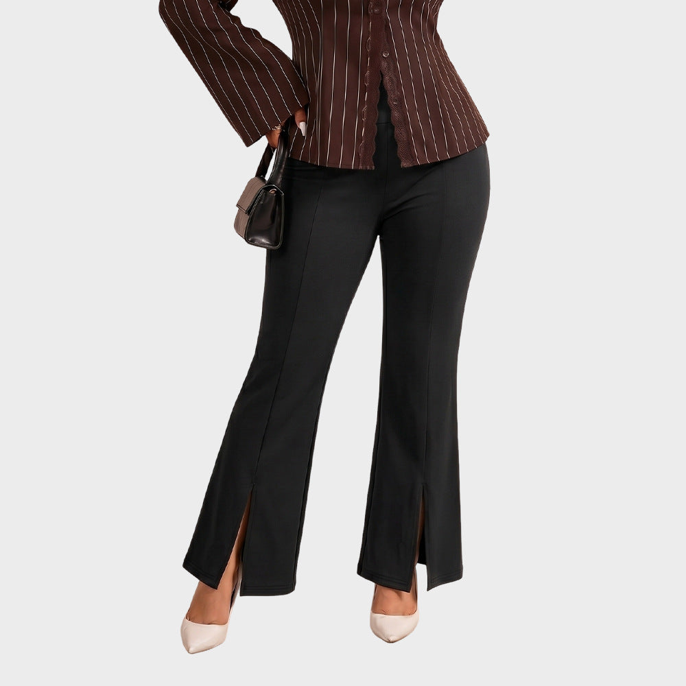 Solid Ribbed Knit Pants Wide Leg Casual High Waist Trendy