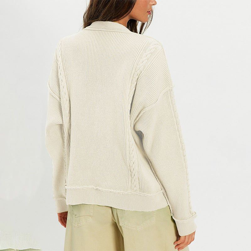Women's Oversized V-Neck Double Breasted Knit Cardigan