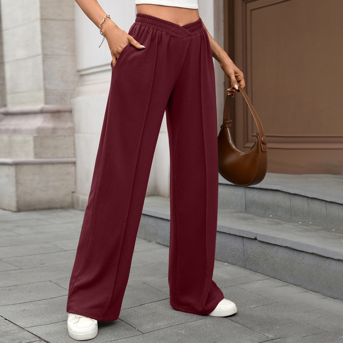 Women's Casual Wide Leg Pants Elastic Waist with Pockets