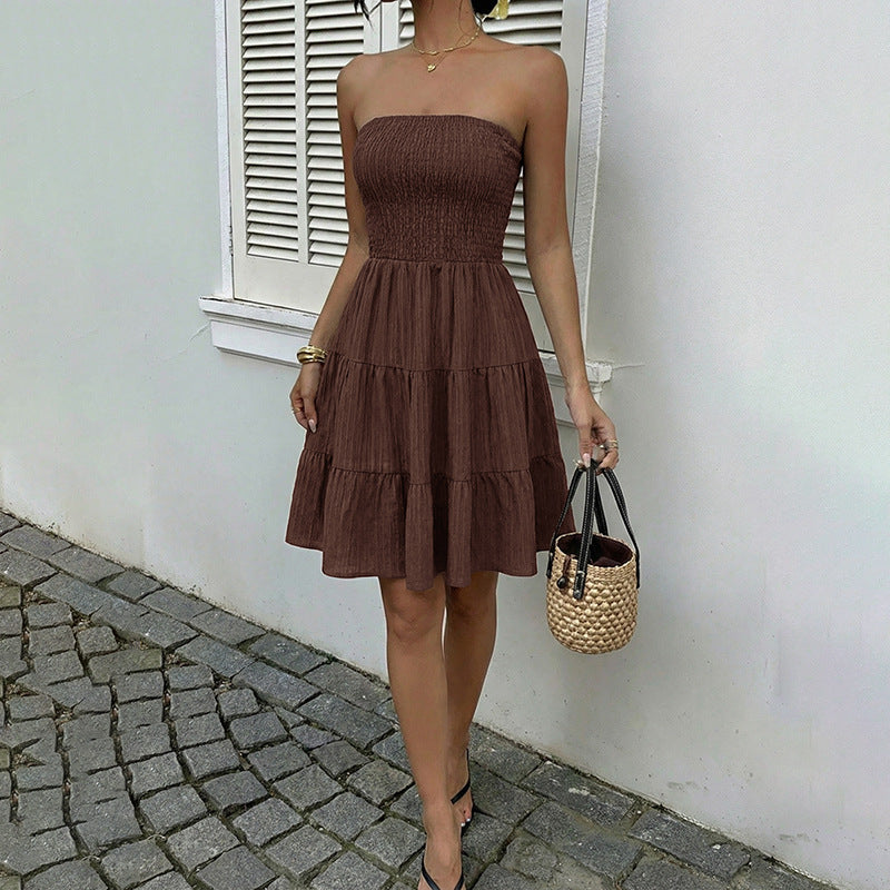 Strapless Smocked Tiered Mini Dress Casual Summer