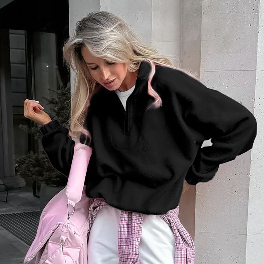 Solid Quarter Zip Pullover Sweatshirt Oversized Casual Chic