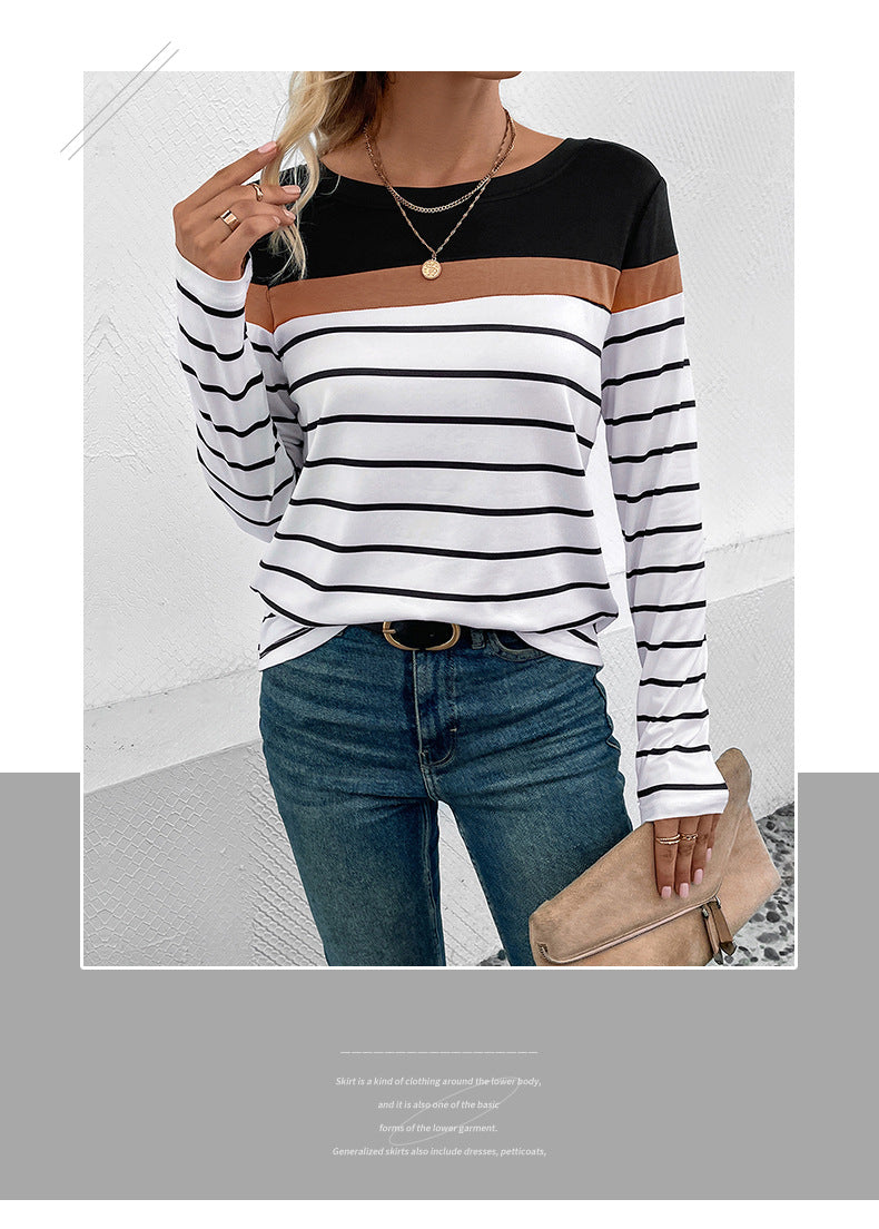 Colorblock Striped Long Sleeve Casual Boutique Top