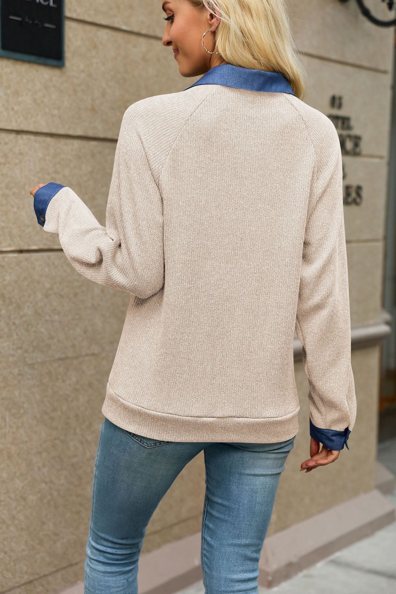 Colorblock Collared Button Front Knit Pullover Top