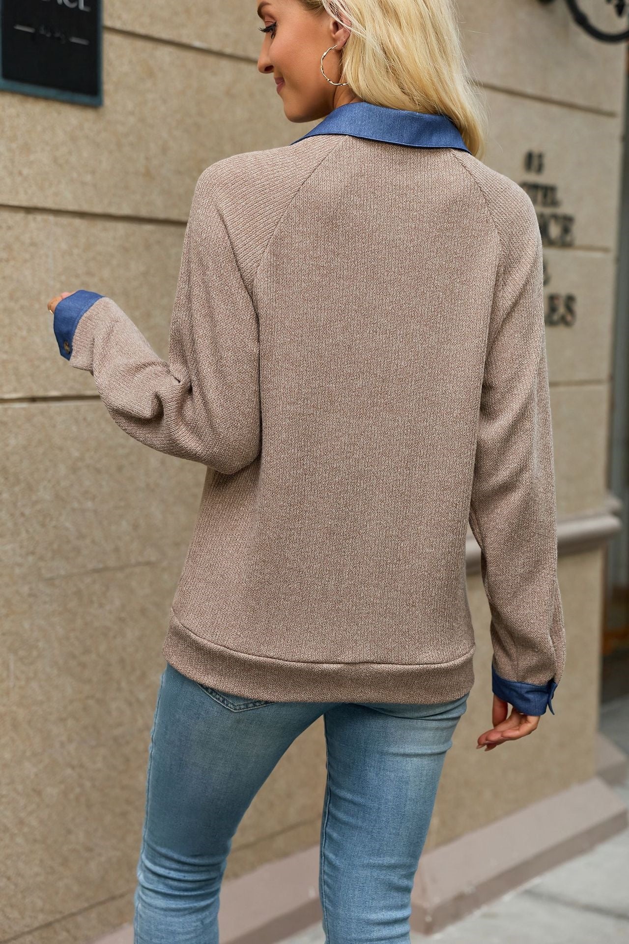 Colorblock Collared Button Front Knit Pullover Top