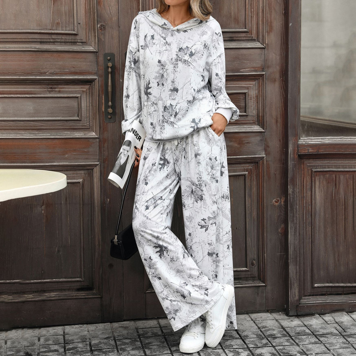 Women's Oversized Printed Hoodie Wide Leg Pants Lounge Set