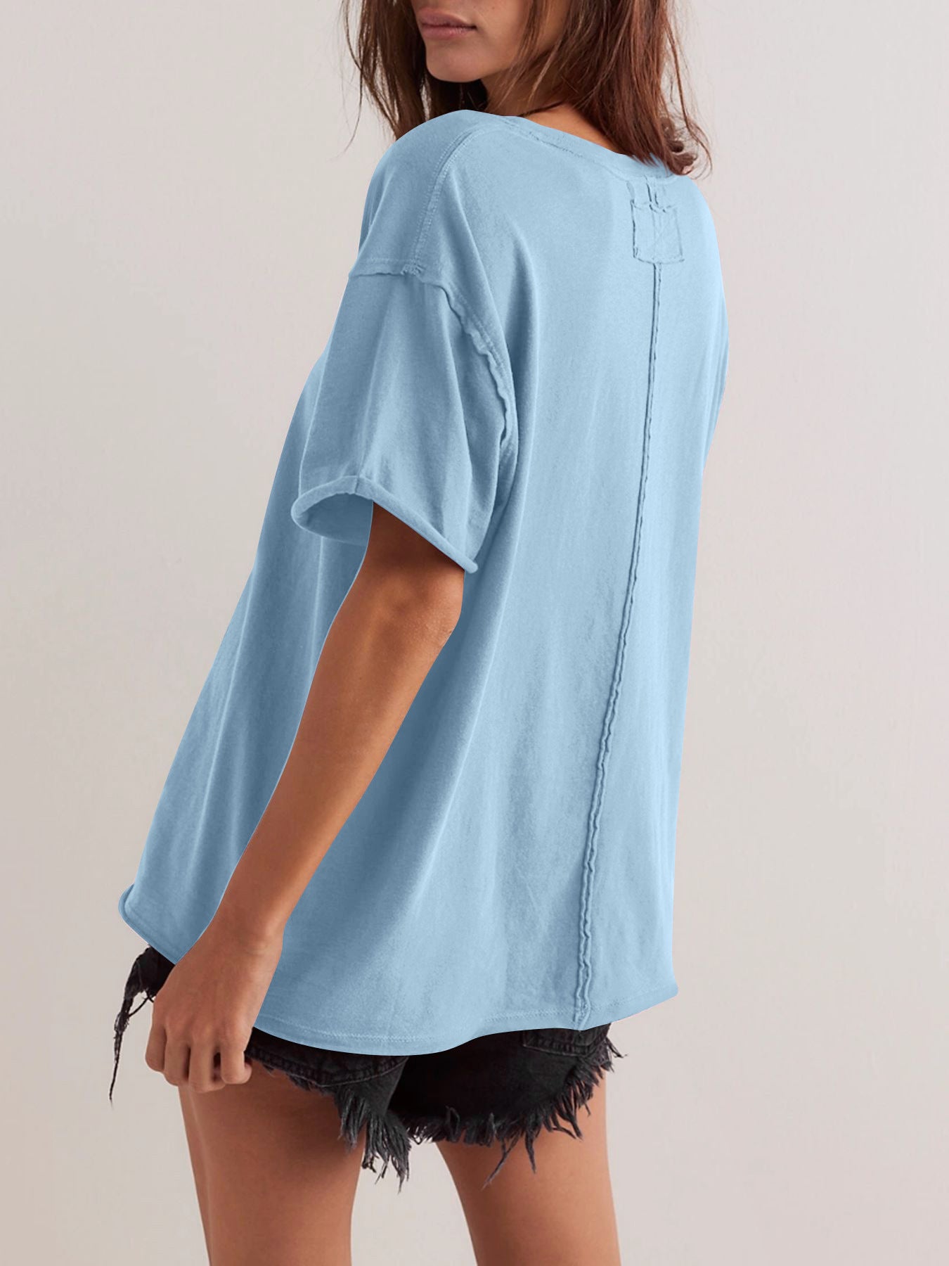 Solid Rayon T Shirt Oversized Crew neck Short Sleeve