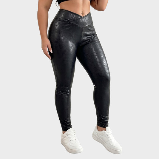 Crocodile Faux Leather Leggings High Waist Slim Fit Trendy