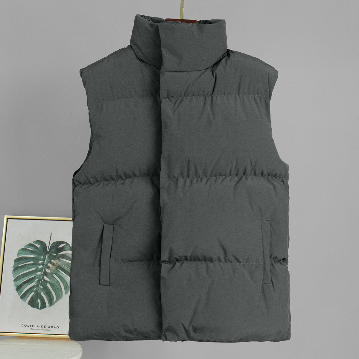 Oversized Longline Puffer Vest High Collar Zip Front