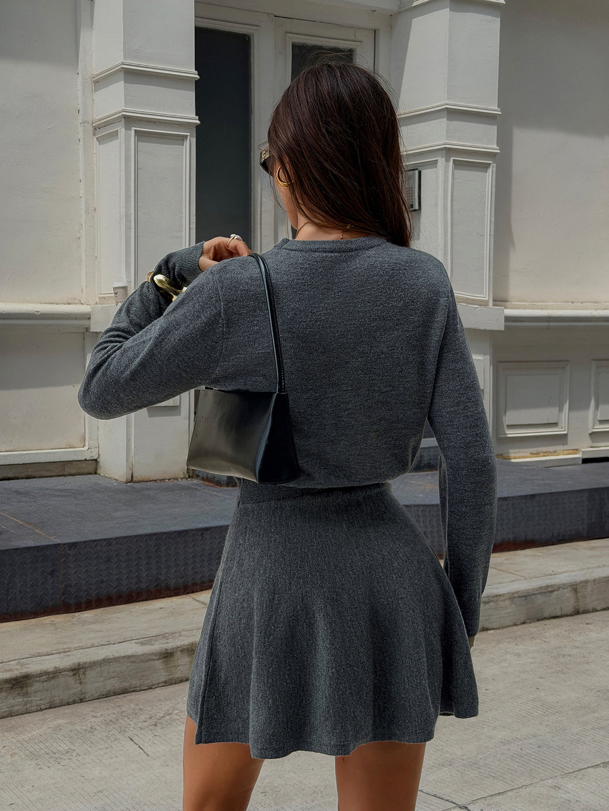 Women's Crew Neck Long Sleeve Knit Mini Dress