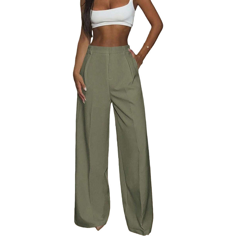 Solid High Waisted Wide Leg Dress Pants Business Work Trousers
