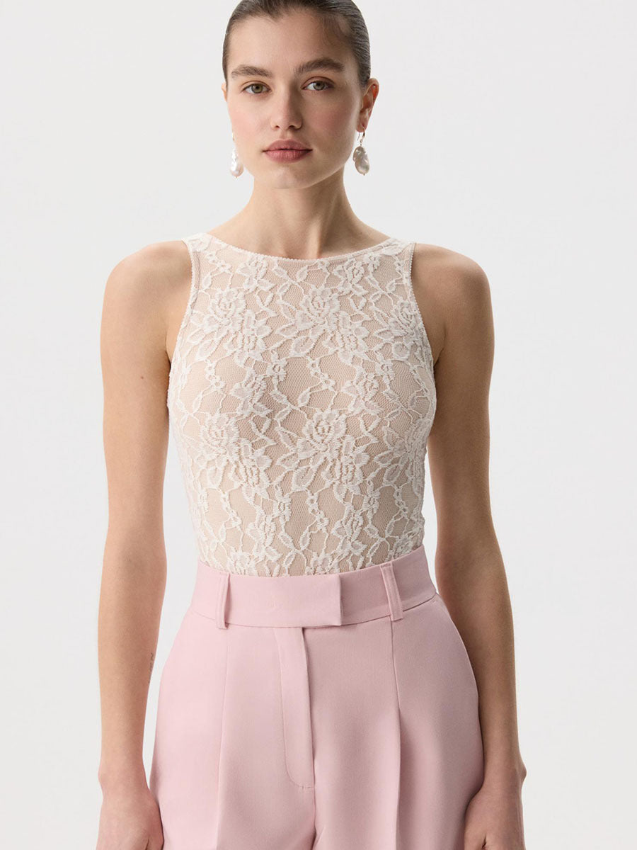 Women Lace Sleeveless Backless Slim Fit Tank Top