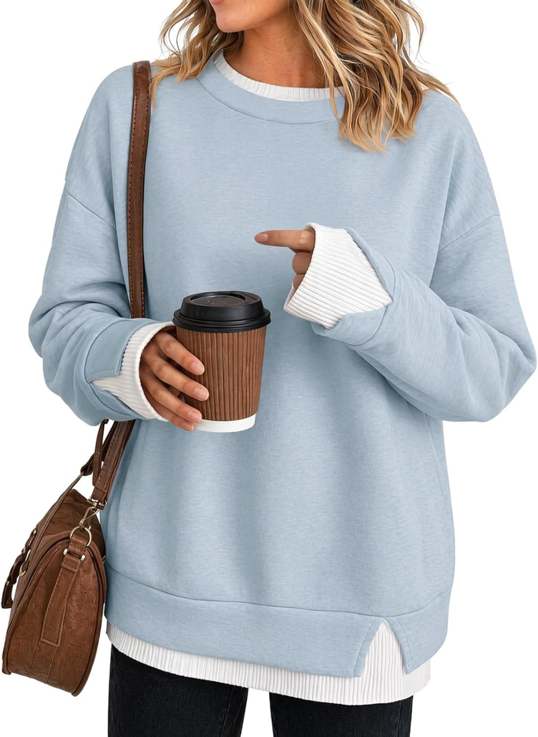 Womens Oversized Crewneck Sweatshirt Color Block Pullover