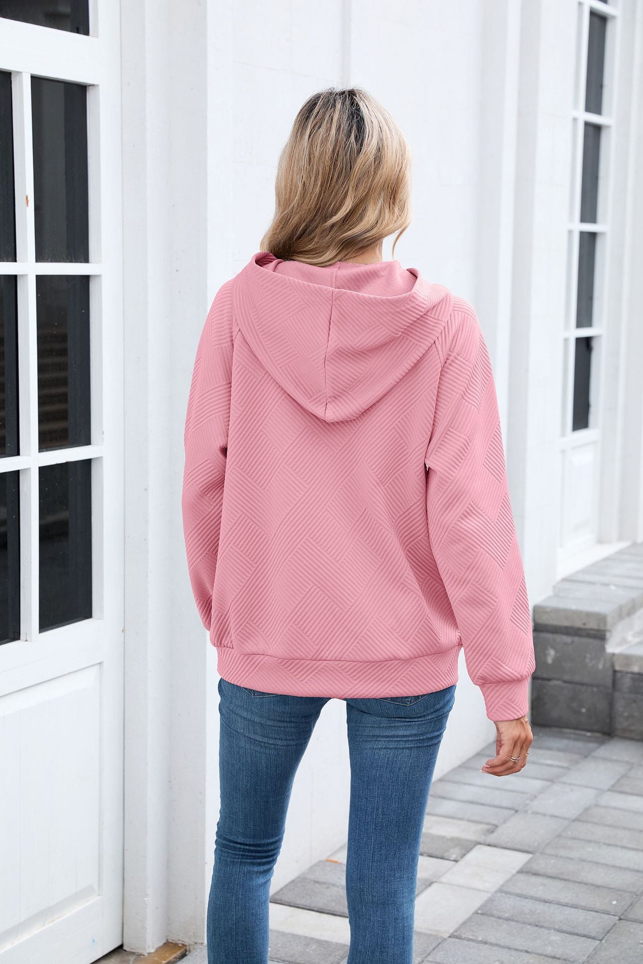 Women's Oversized Hoodie Textured Long Sleeve Pocket Top