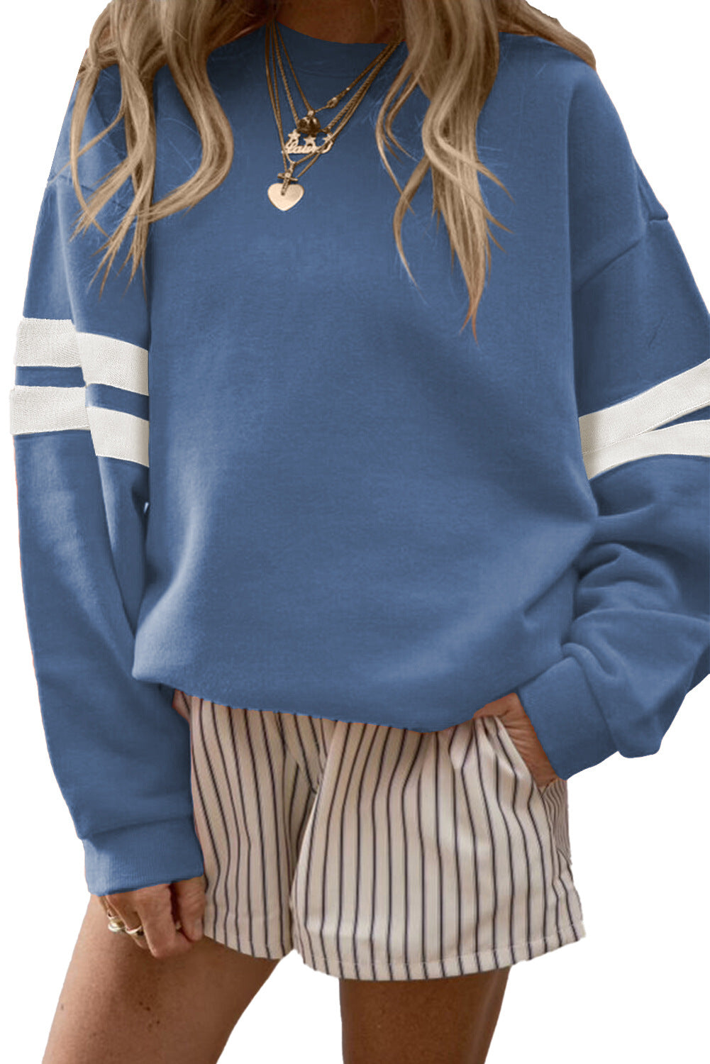 Stripe Varsity Sweatshirt Women Oversized Casual Top