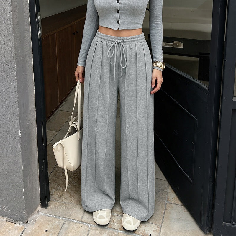 Women's High Waisted Pleated Drawstring Wide Leg Sweatpants