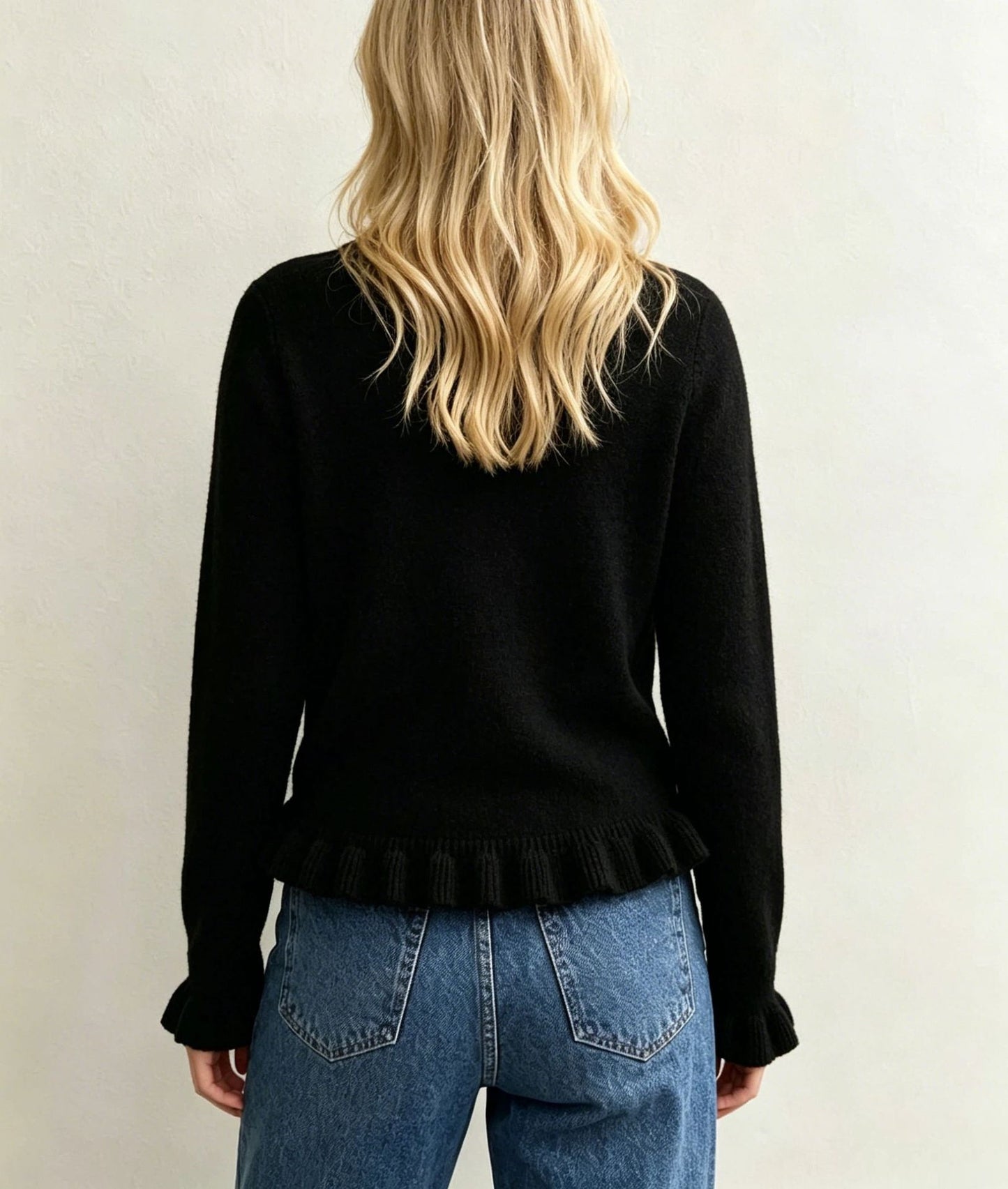 Ruffle Hem Crew Neck Long Sleeve Knit Sweater